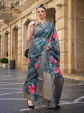 Teal Blue Elegant Brasso Madurai Saree with Unstitched Blouse Piece