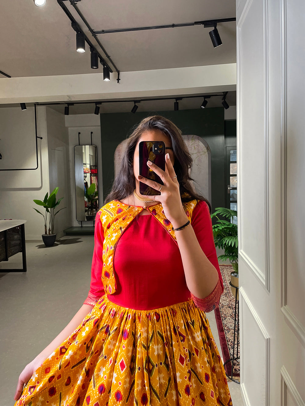 Yellow Color Patola Printed And Foil Printed Dola Silk Gown