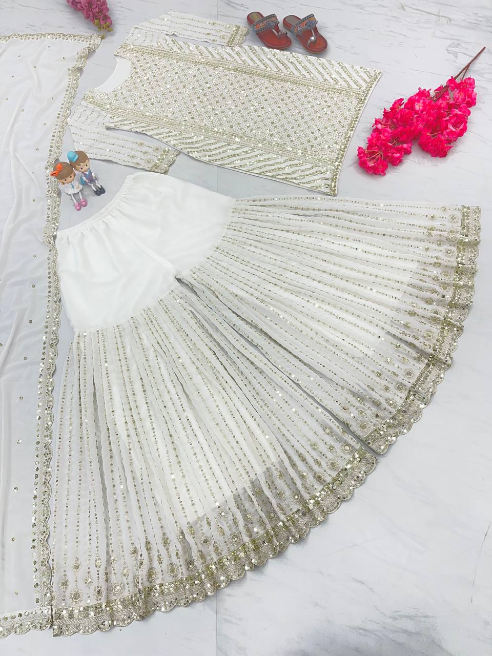 White Designer Attractive Sequence Work Sharara Suit