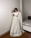 White Elegant Designer Lehenga-Choli Set with Embroidery & Sequence Work