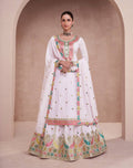 White Elegant Embroidered Chinon Kurti Lehenga Set with Faux Georgette Dupatta
