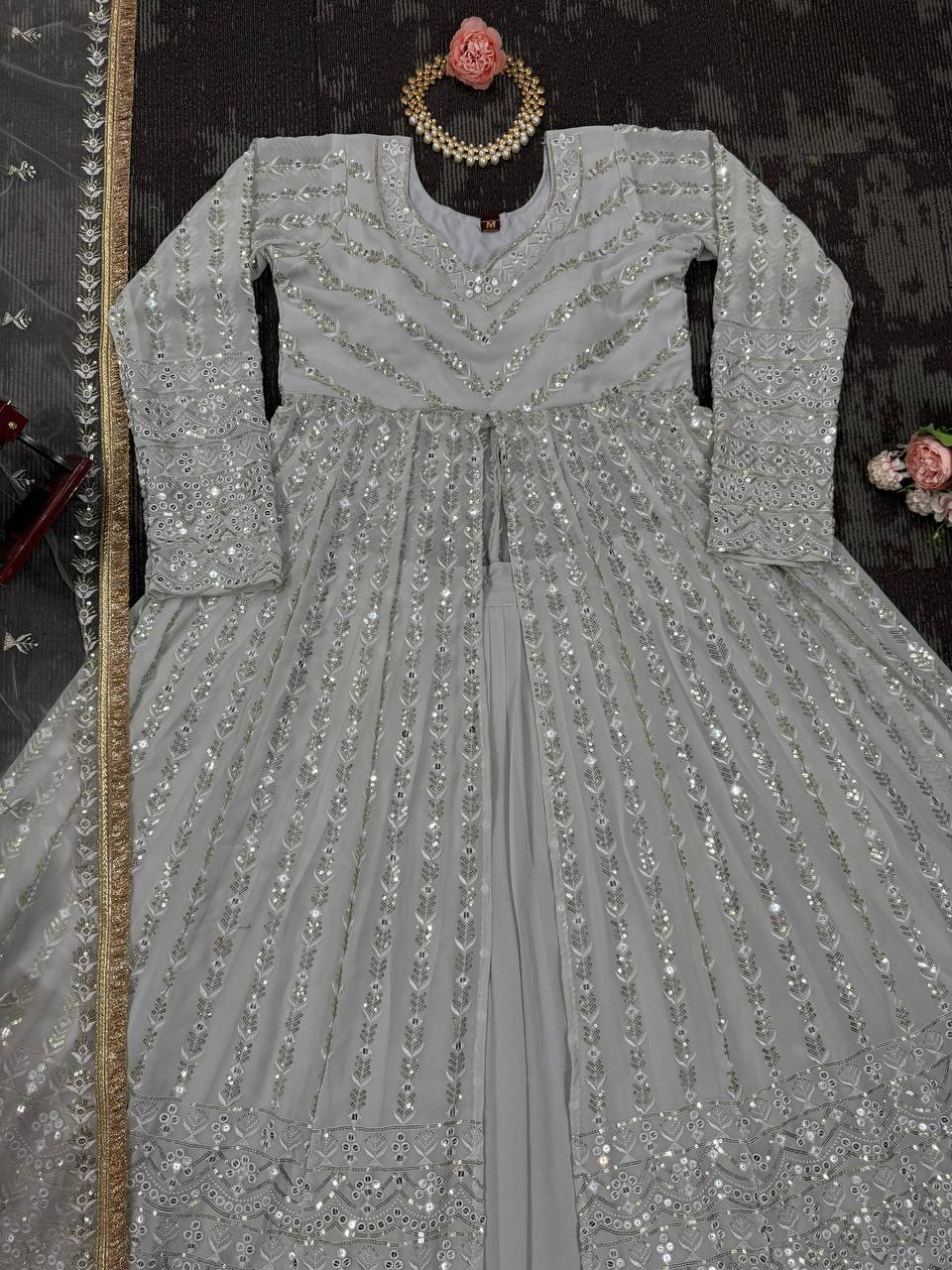 White Elegant Thread & Sequin Work Lehenga Choli Set