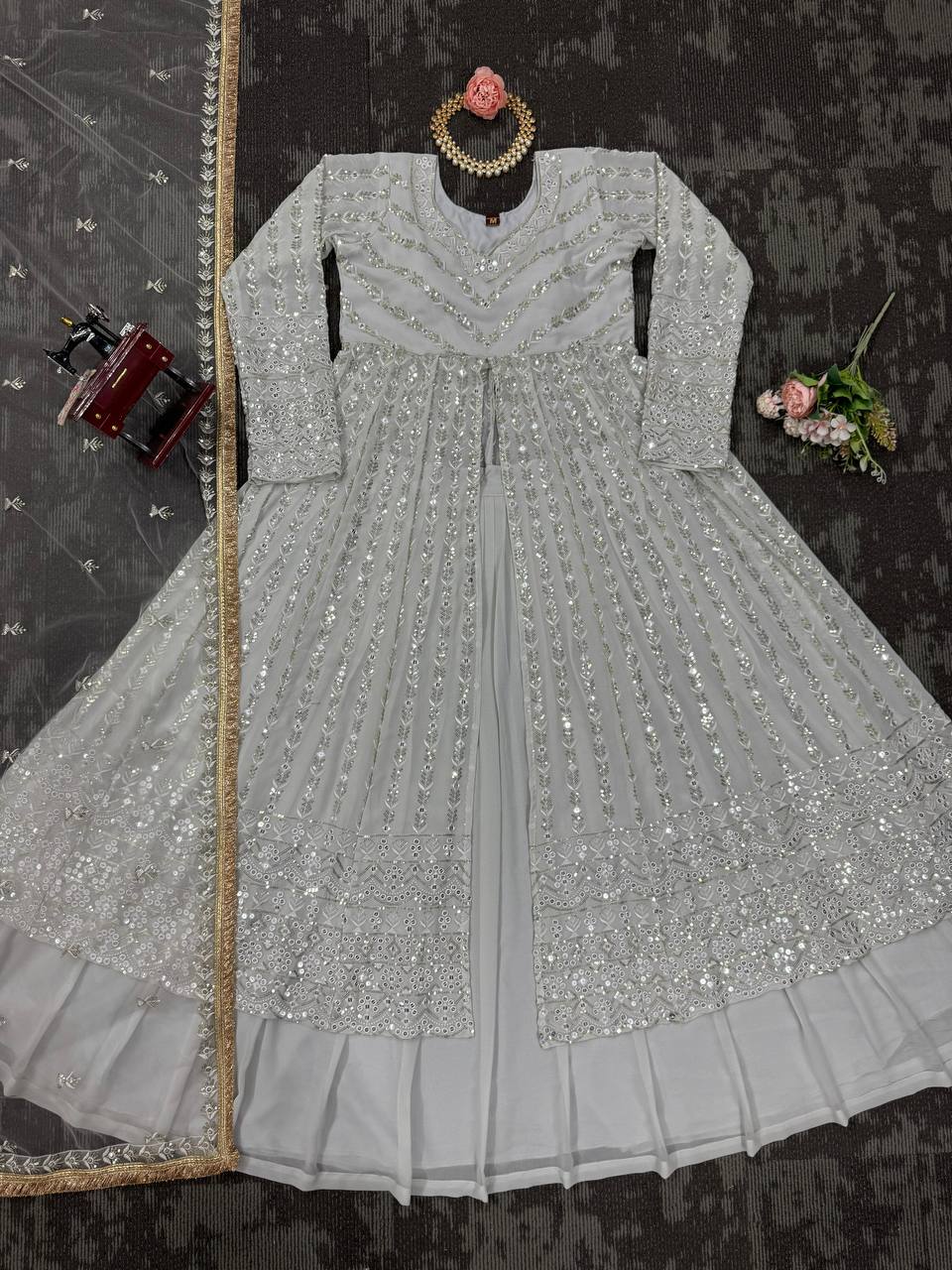 White Elegant Thread & Sequin Work Lehenga Choli Set
