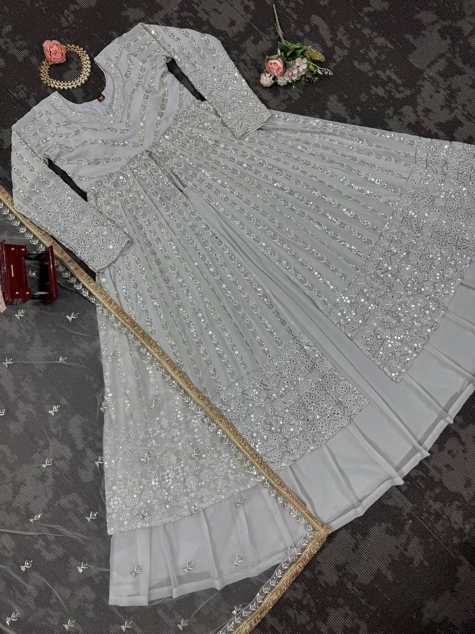 White Elegant Thread & Sequin Work Lehenga Choli Set