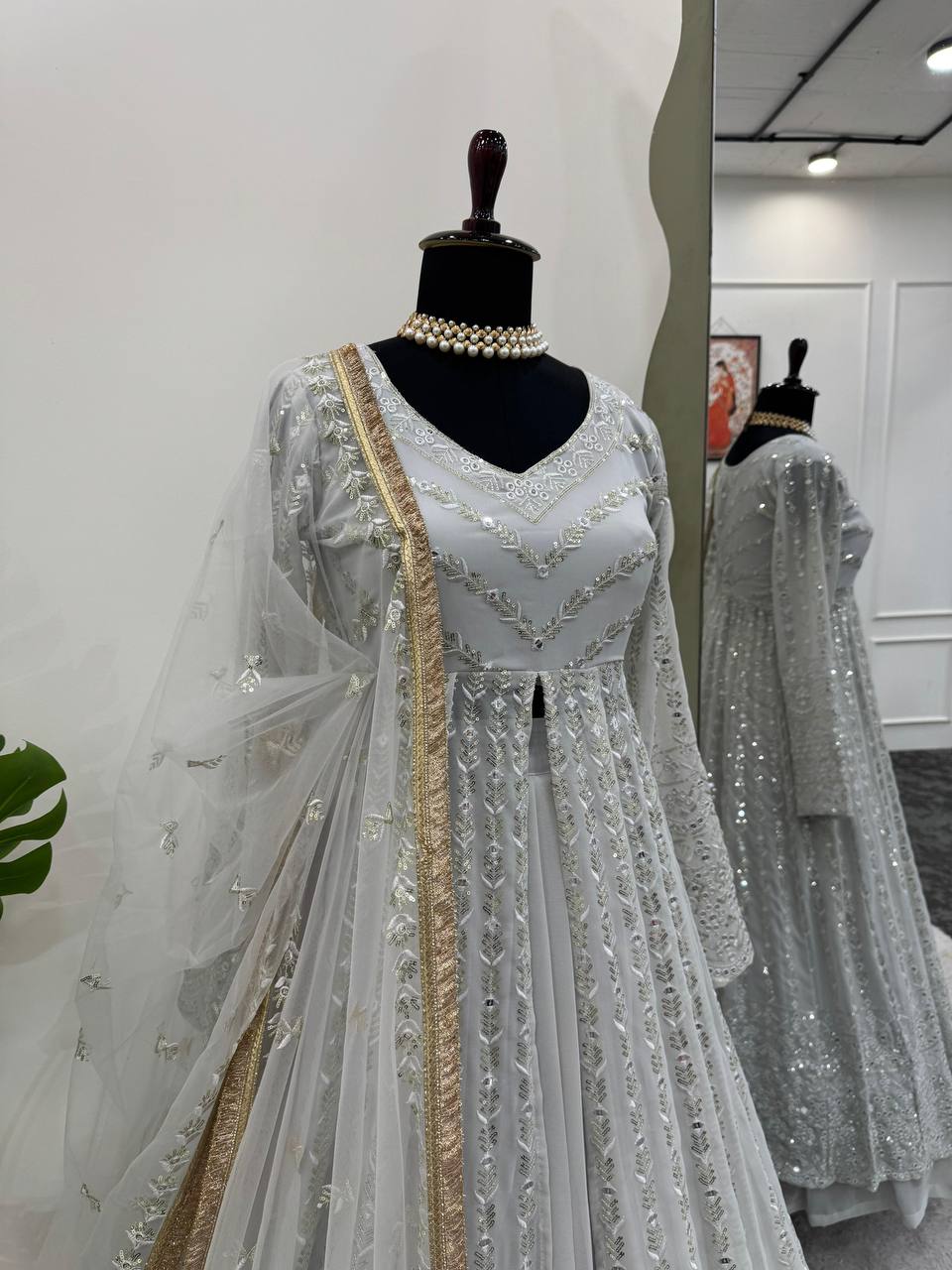 White Elegant Thread & Sequin Work Lehenga Choli Set