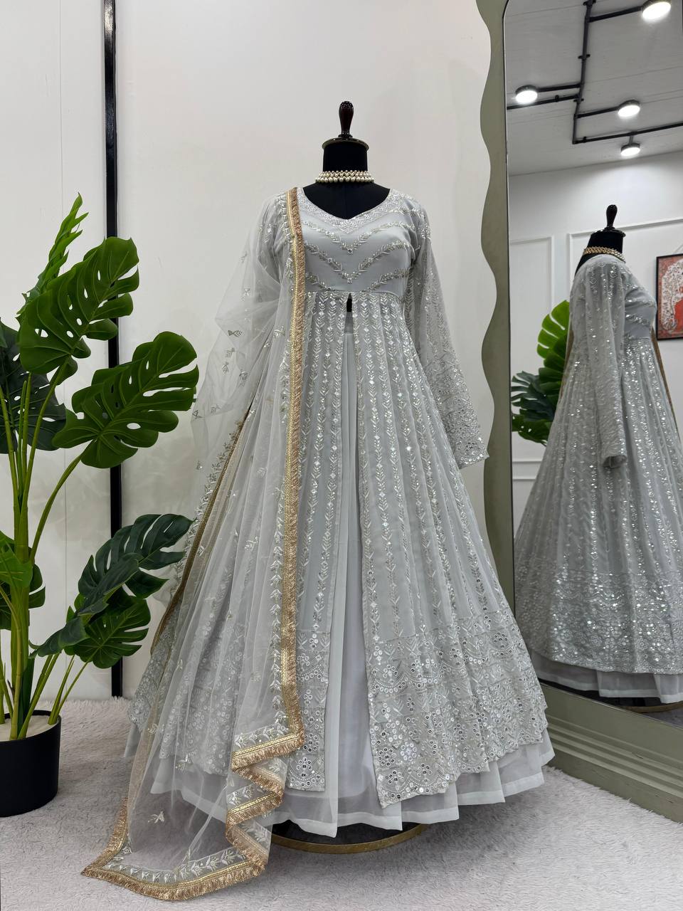 White Elegant Thread & Sequin Work Lehenga Choli Set
