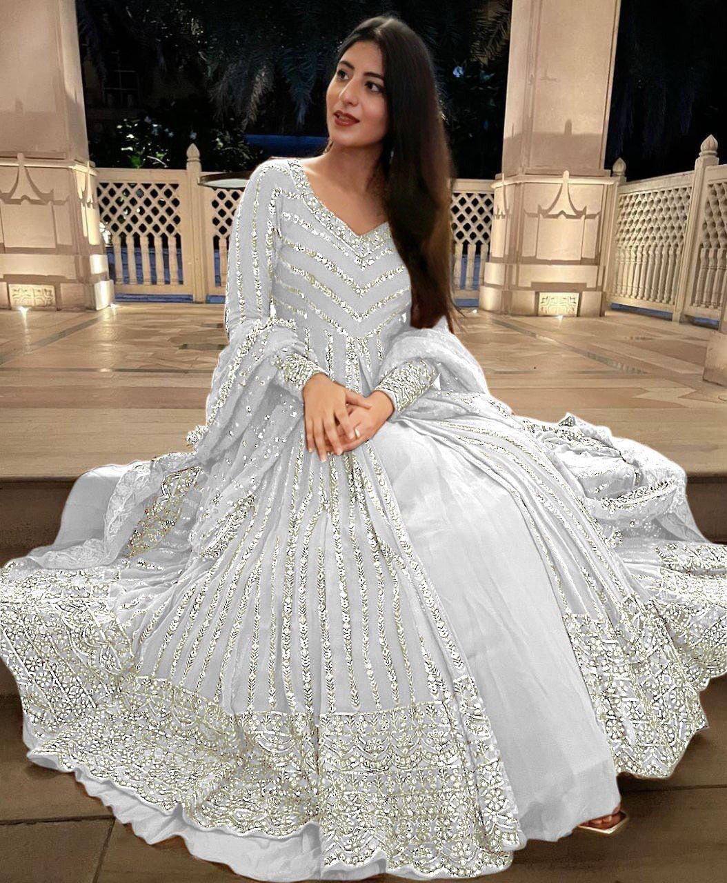 White Elegant Thread & Sequin Work Lehenga Choli Set