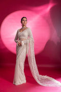 White Eternal Elegance Sparkling Net Saree with Rainbow Sequins