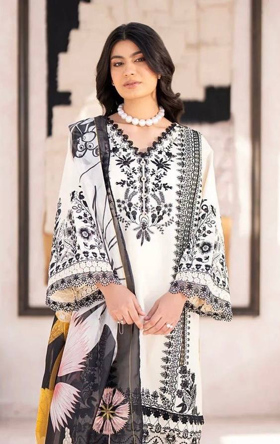 White Premium Designer Party Wear Pur Chinon Silk Top, Plazzo & Dupatta Set