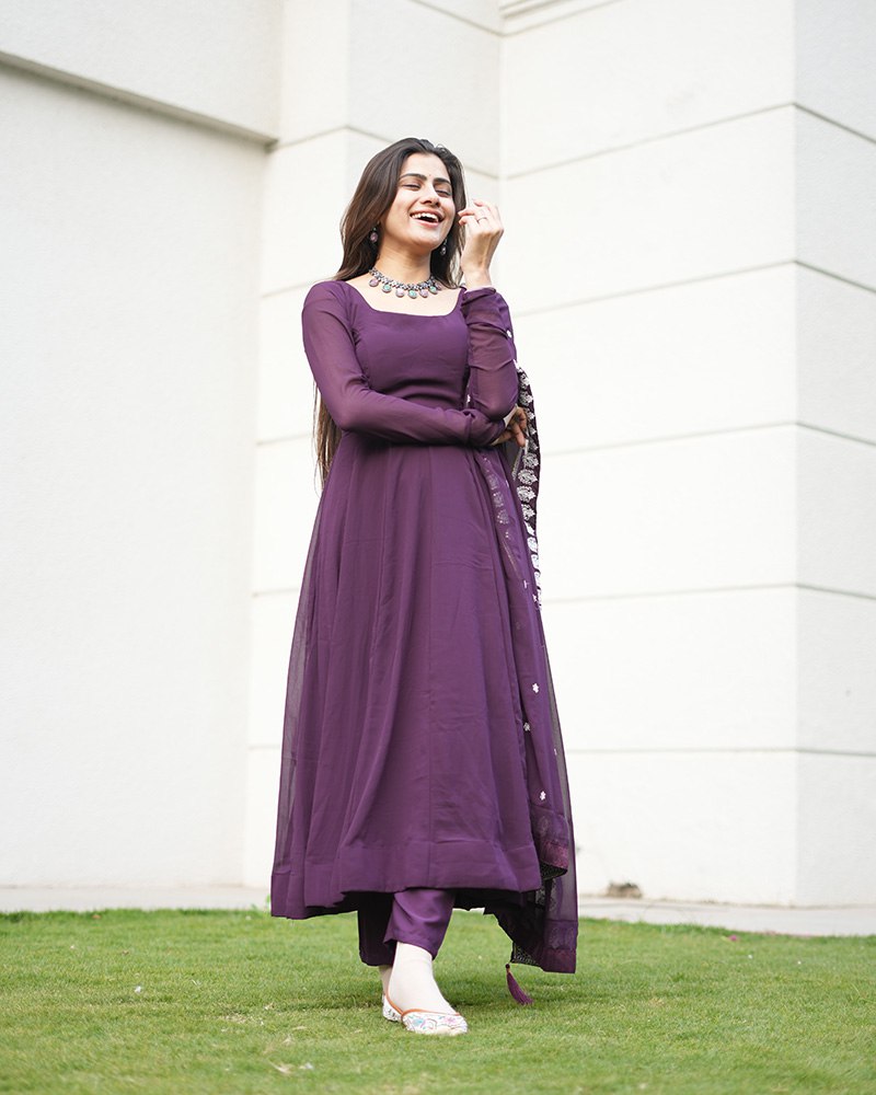 Wine Elegant Embroidered Anarkali Suit