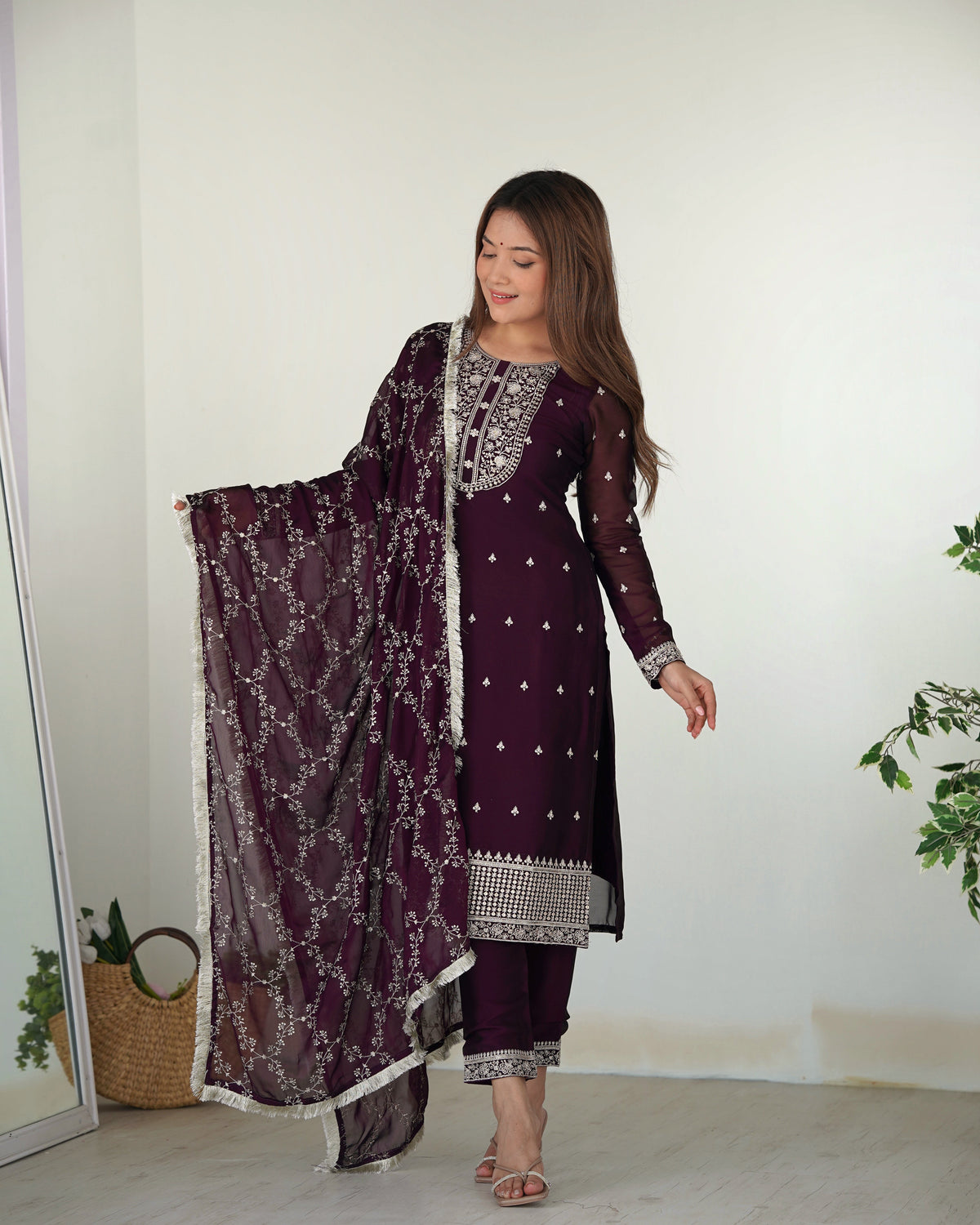 Wine Festival Special Pure Blooming Rangoli Silk Kurta Set with Dupatta – Elegant Embroidery & Lace Work