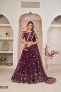 Wine Luxurious Butterfly Net Lehenga with All-Over Embroidery