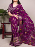 Wine Nylon Weaving Work Saree