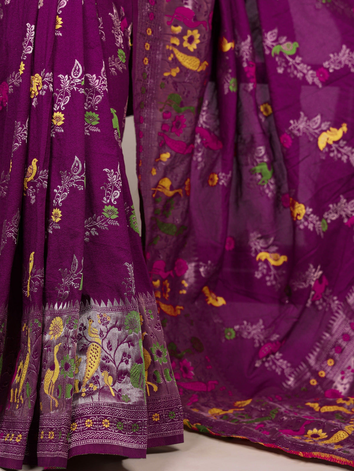 Wine Nylon Weaving Work Saree