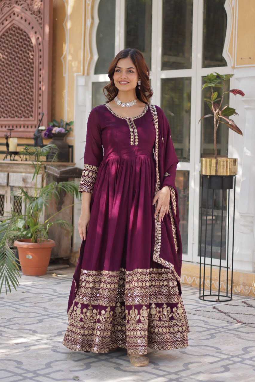 Wine Premium Designer Readymade Gown Collection