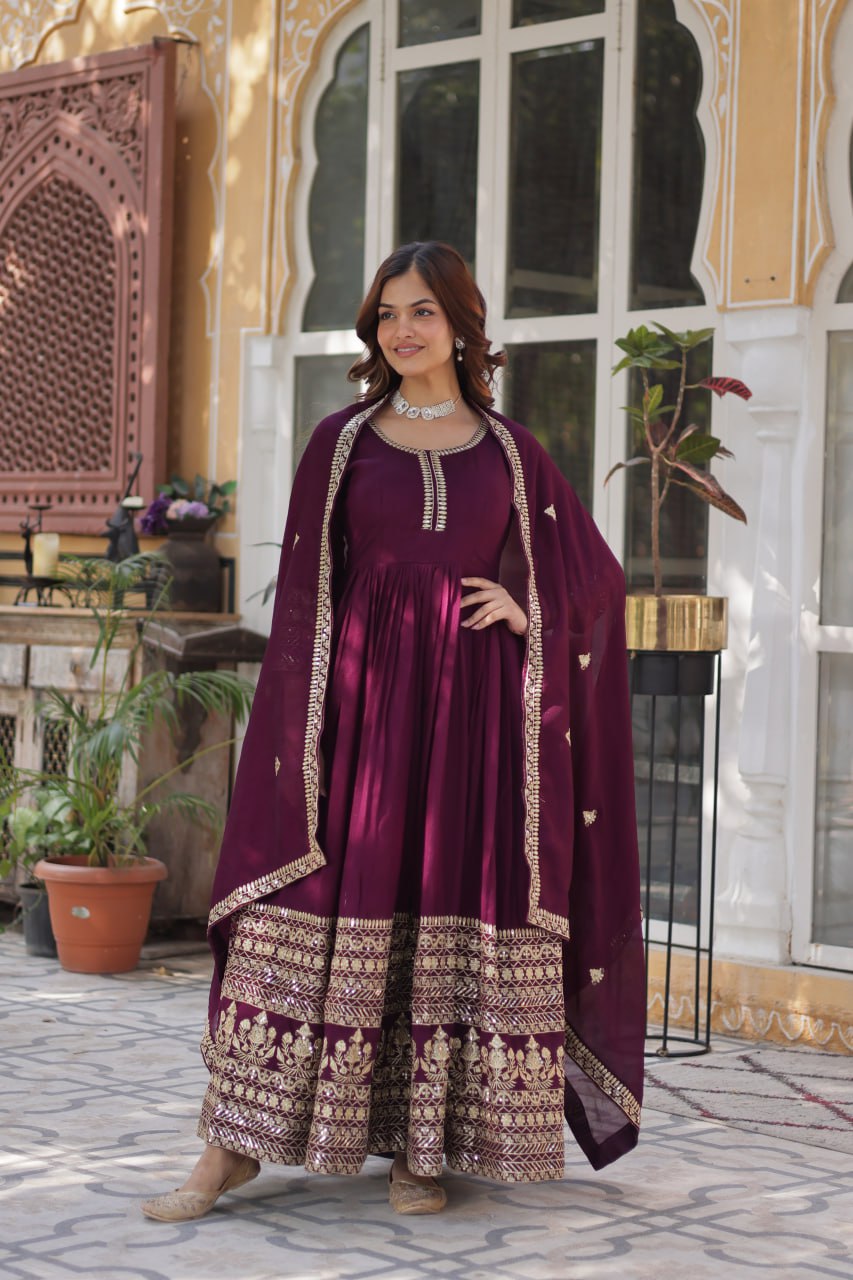 Wine Premium Designer Readymade Gown Collection