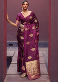 Wine Regal Woven Pure Silk Banarasi Saree