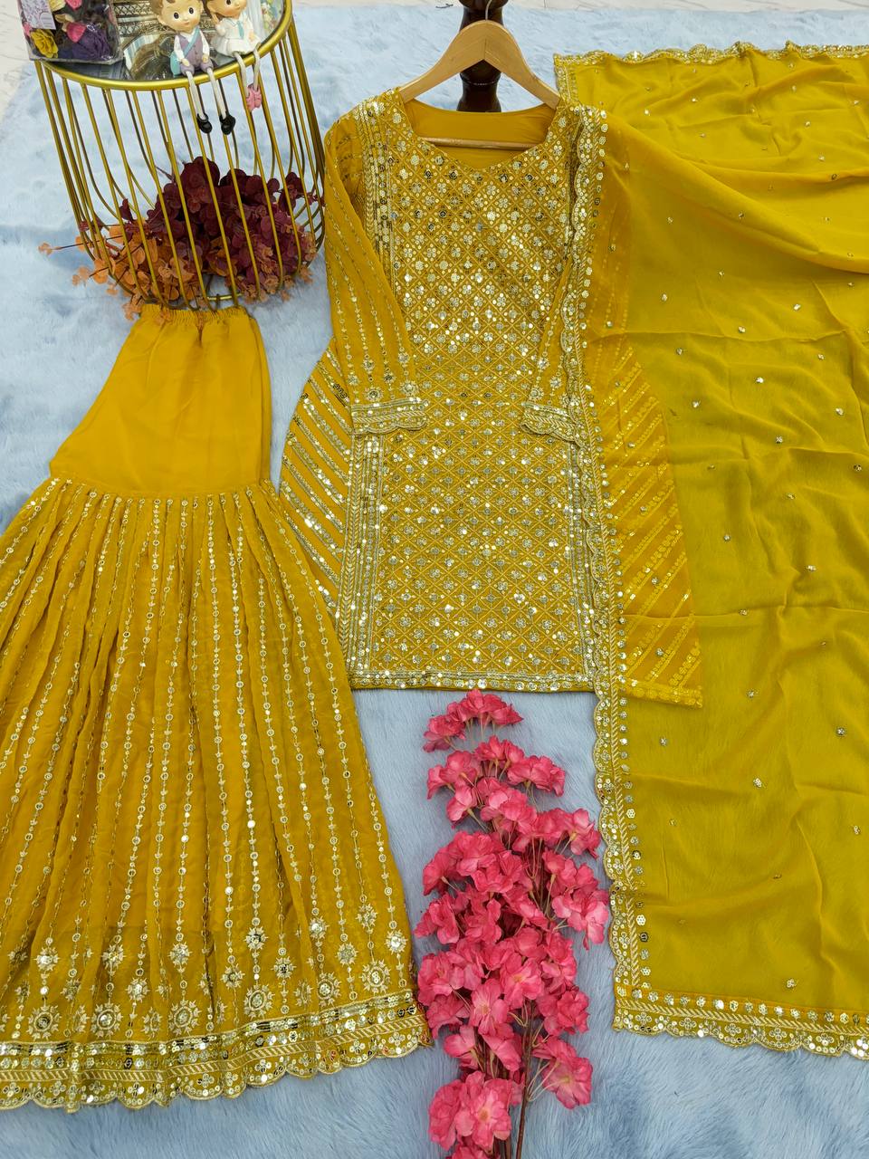 Yellow Designer Attractive Sequence Work Sharara Suit