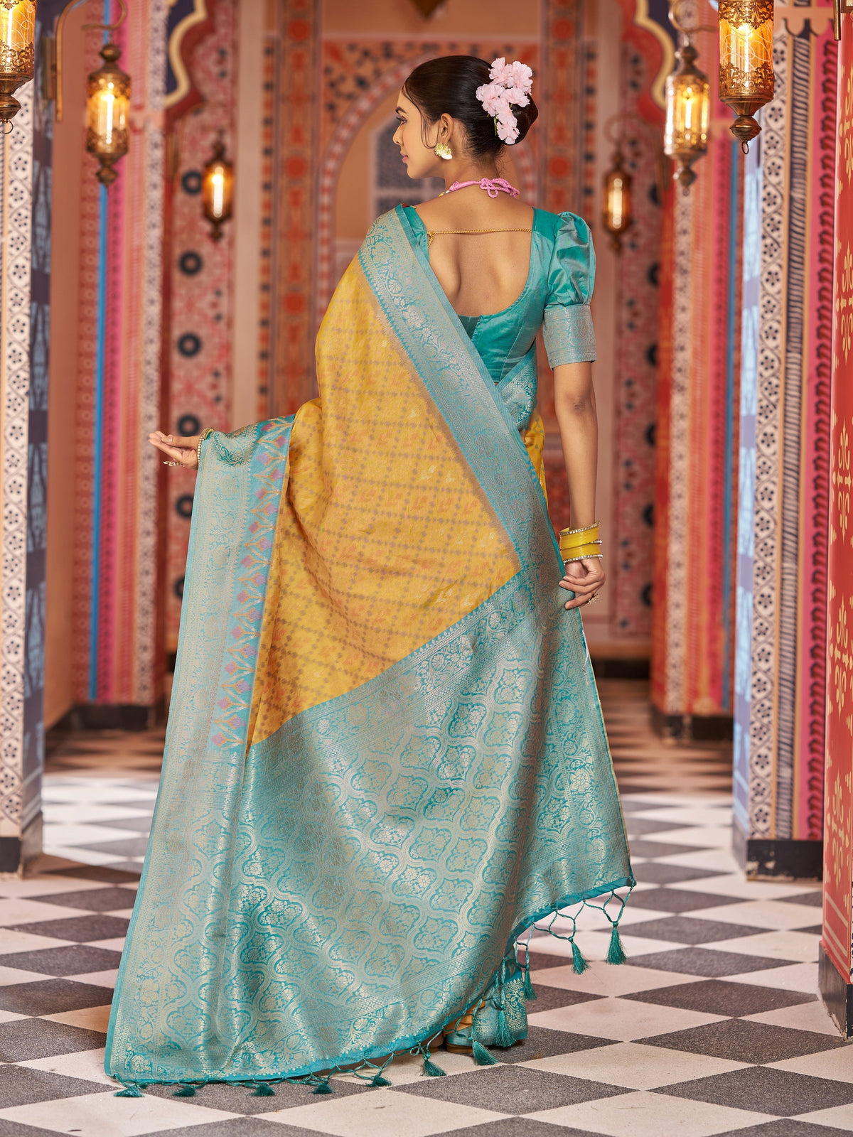 Yellow Elegant Banarasi Tissue Silk Saree with Zari Woven Design
