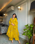 Yellow Elegant Party Wear Alia Cut Anarkali Gown Set with Dupatta & Bottom