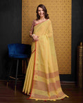 Yellow Elegant Solid Saree with Zari Border – Timeless Grace