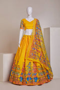 Yellow Luxury Heavy Silk Lehenga Set with Embroidery, Sequins & Printed Detailing