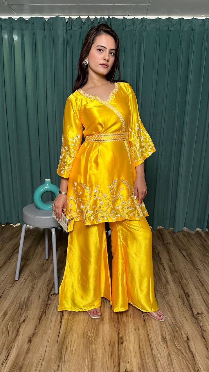 Yellow Modern Elegance – Stunning Satin Georgette Co-Ord Set