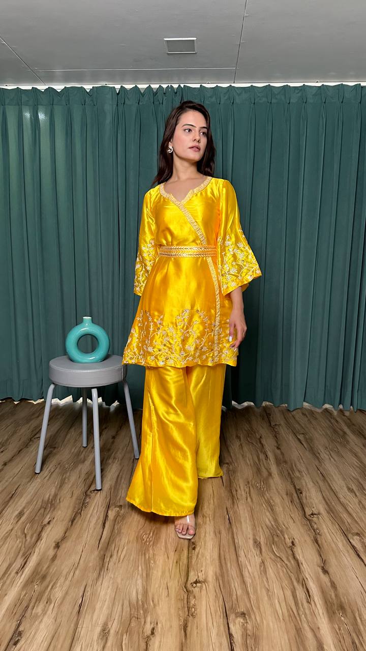 Yellow Modern Elegance – Stunning Satin Georgette Co-Ord Set