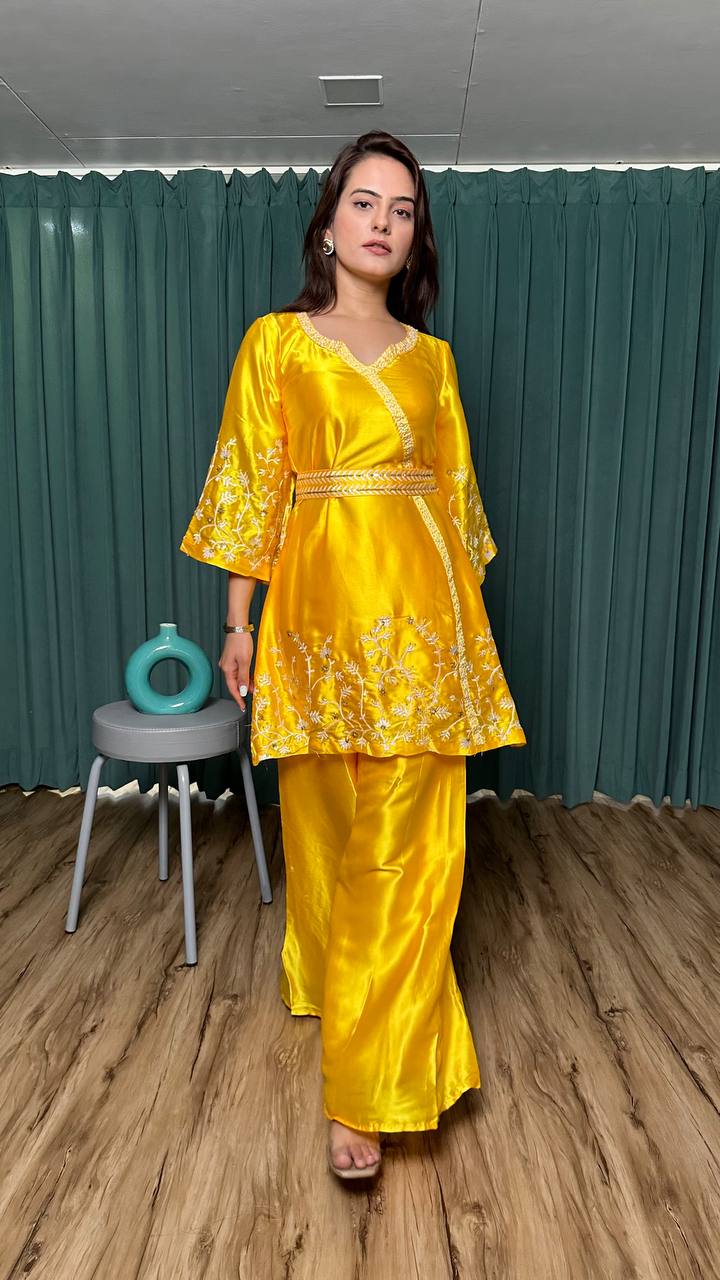 Yellow Modern Elegance – Stunning Satin Georgette Co-Ord Set