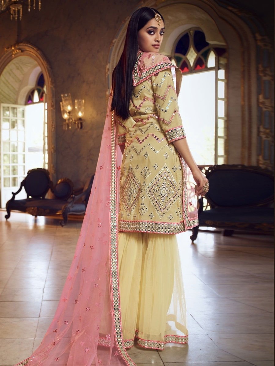 Yellow Organza Partywear Sharara Suit