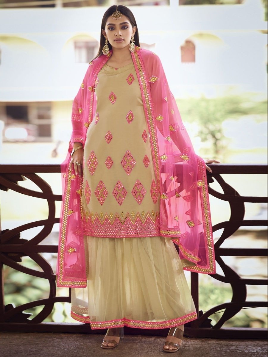 Yellow Organza Partywear Sharara Suit