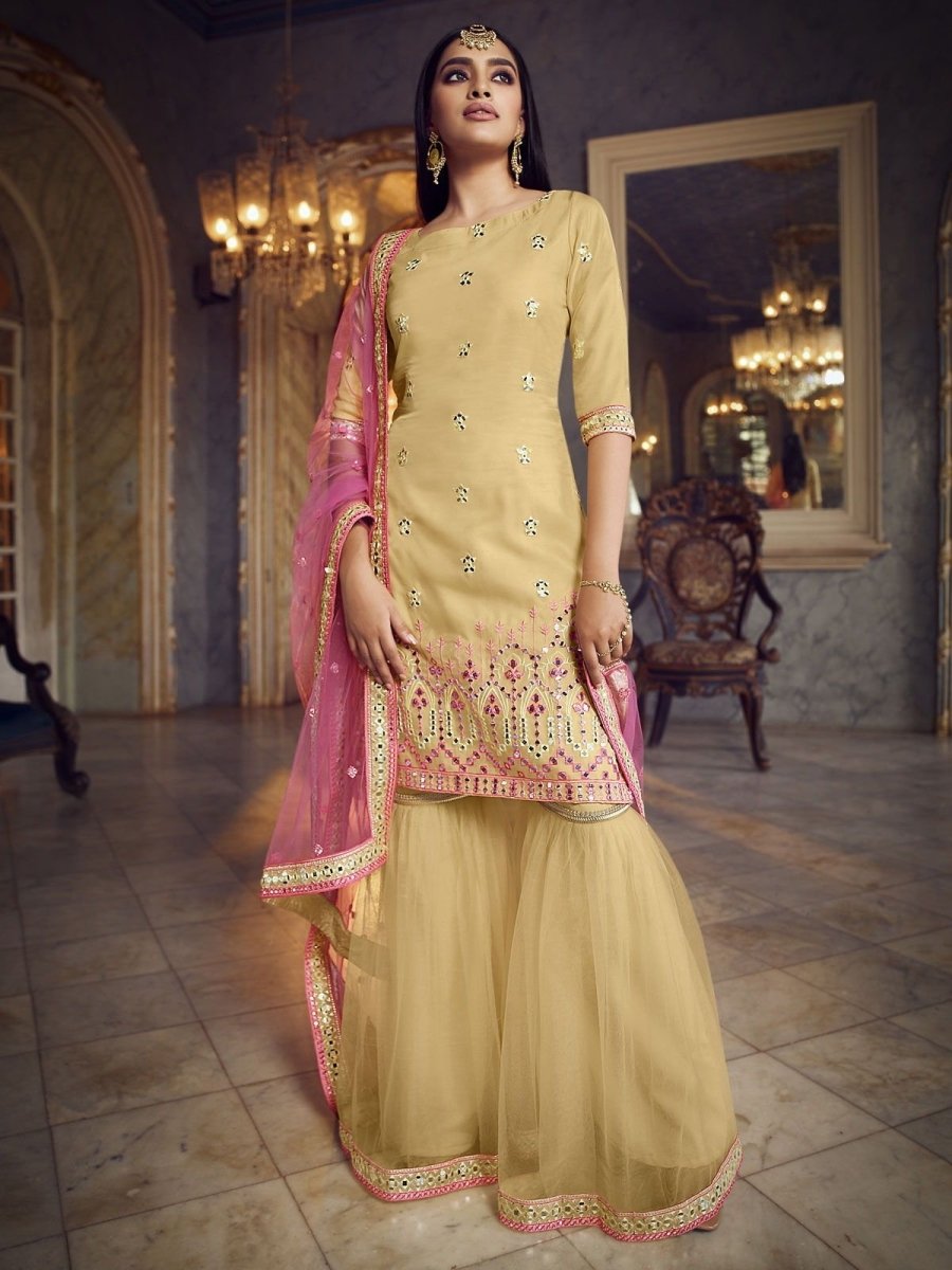 Yellow Organza Partywear Sharara Suit