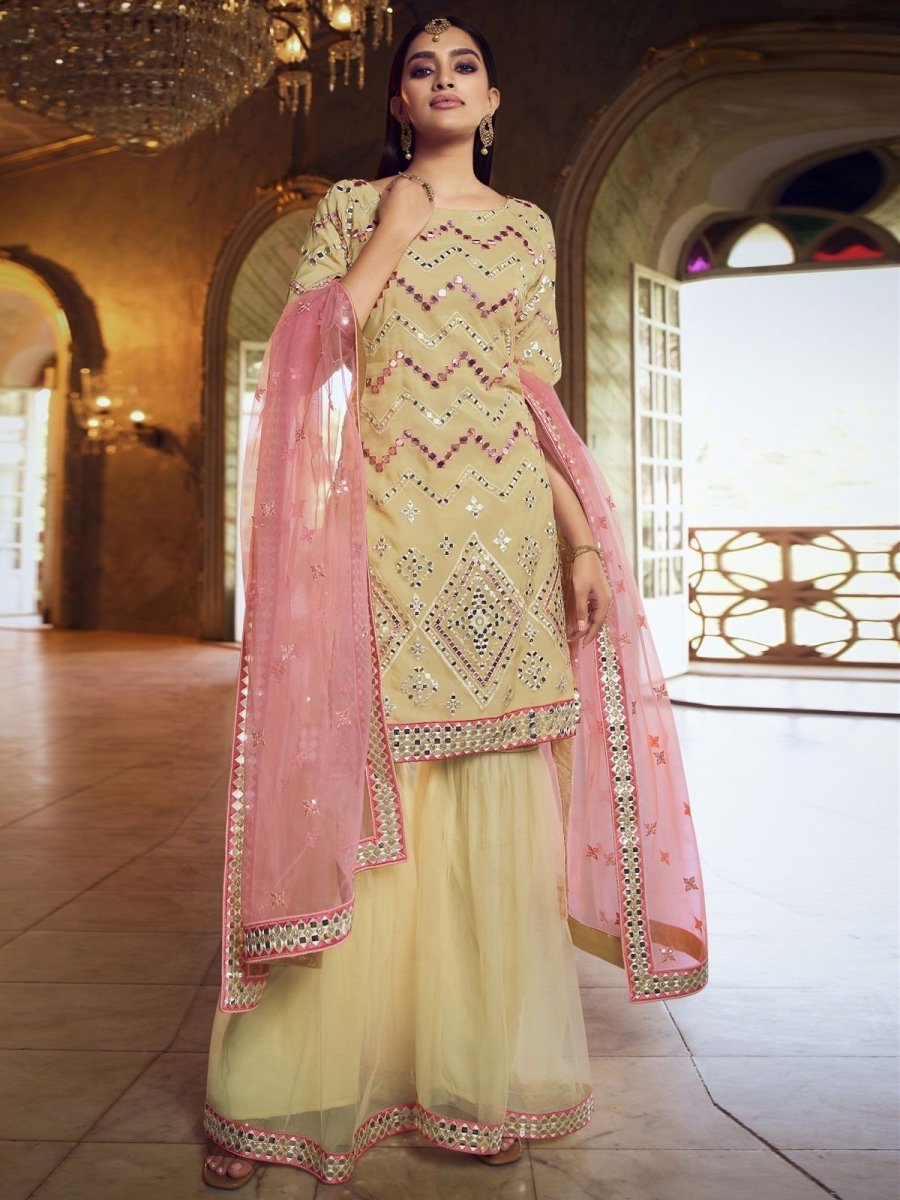 Yellow Organza Partywear Sharara Suit