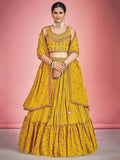 Yellow Pakistani Georgette Lehenga Choli For Indian Festivals & Weddings - Thread Embroidery Work, Mirror Work