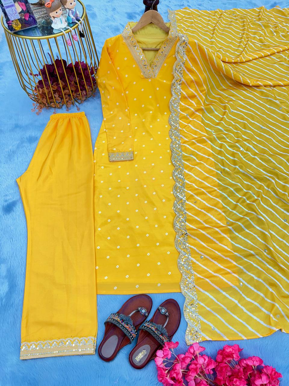 Yellow Premium Designer Readymade Top, Bottom & Dupatta Set - Party Wear Collection