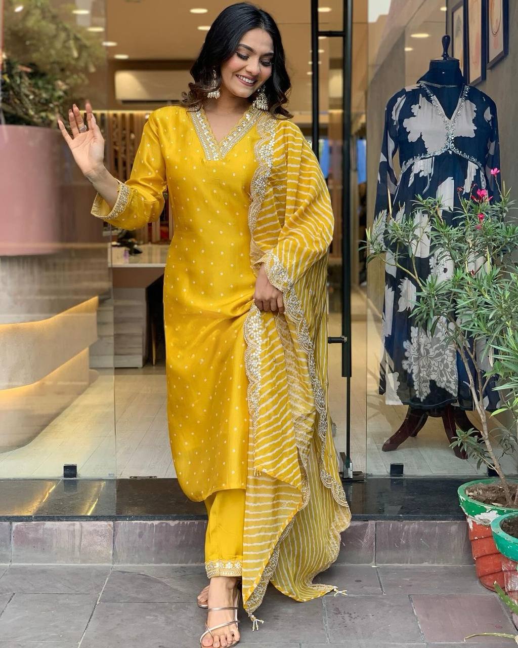 Yellow Premium Designer Readymade Top, Bottom & Dupatta Set - Party Wear Collection