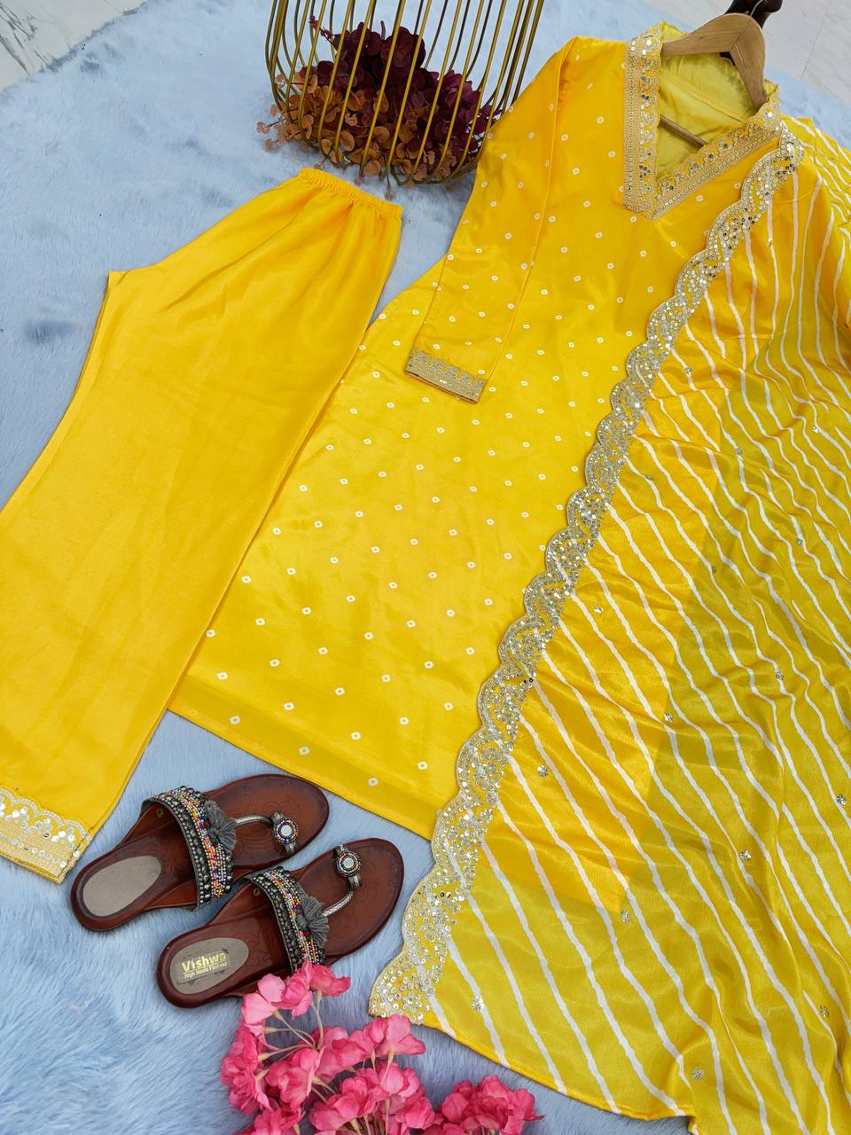 Yellow Premium Designer Readymade Top, Bottom & Dupatta Set - Party Wear Collection
