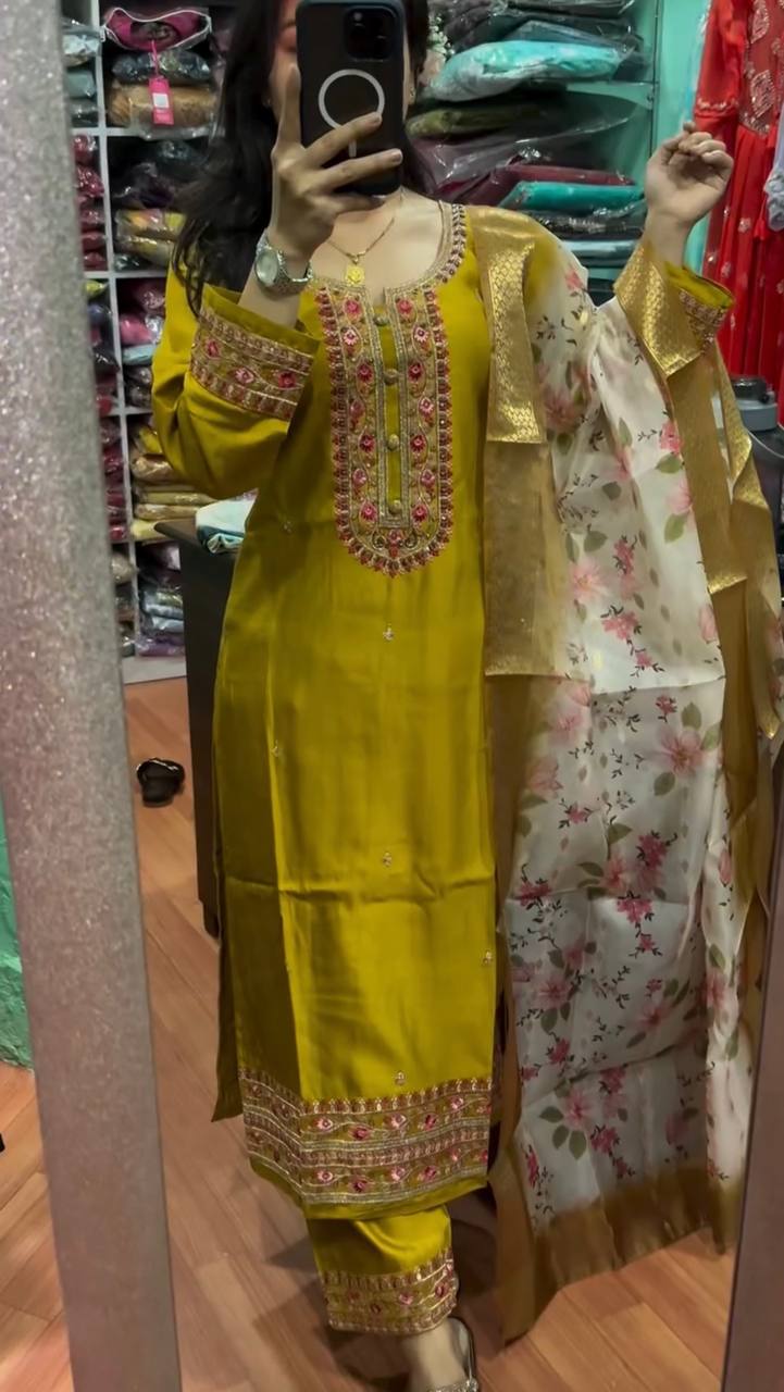Yellow Premium Designer Readymade Top & Bottom Set with Elegant Dupatta – Party Wear Collection