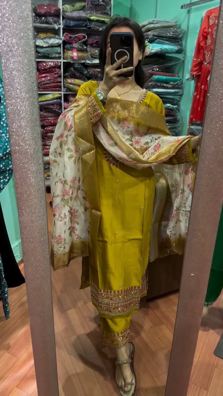 Yellow Premium Designer Readymade Top & Bottom Set with Elegant Dupatta – Party Wear Collection