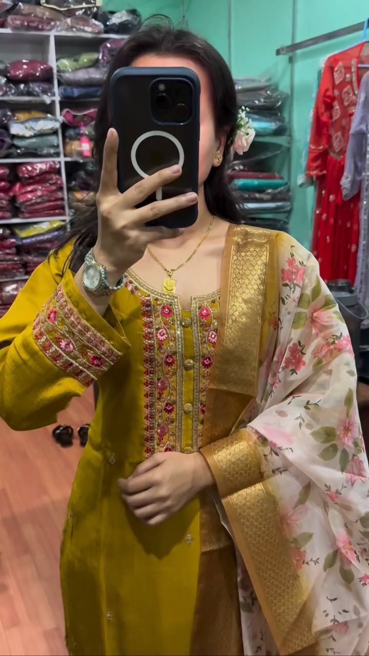 Yellow Premium Designer Readymade Top & Bottom Set with Elegant Dupatta – Party Wear Collection