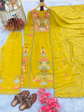 Yellow Premium Designer Readymade Top, Palazzo & Dupatta Set