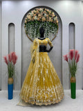 Yellow Radiant Soft Net Semi-Stitched Lehenga Set with Sequence Embroidery & Fancy Latkans