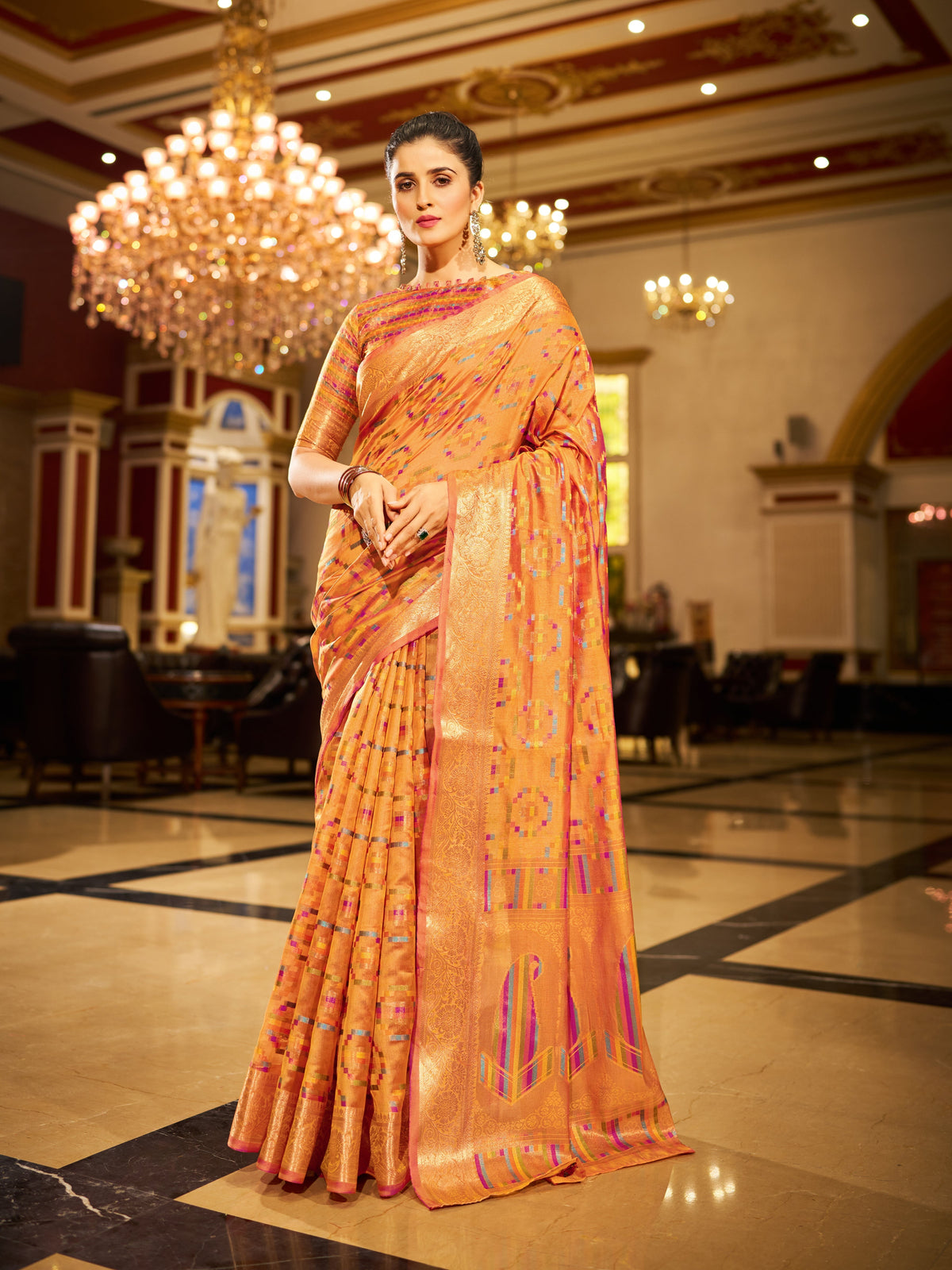 Yellow Regal Kanjeevaram Organza Saree with Zari Woven Border