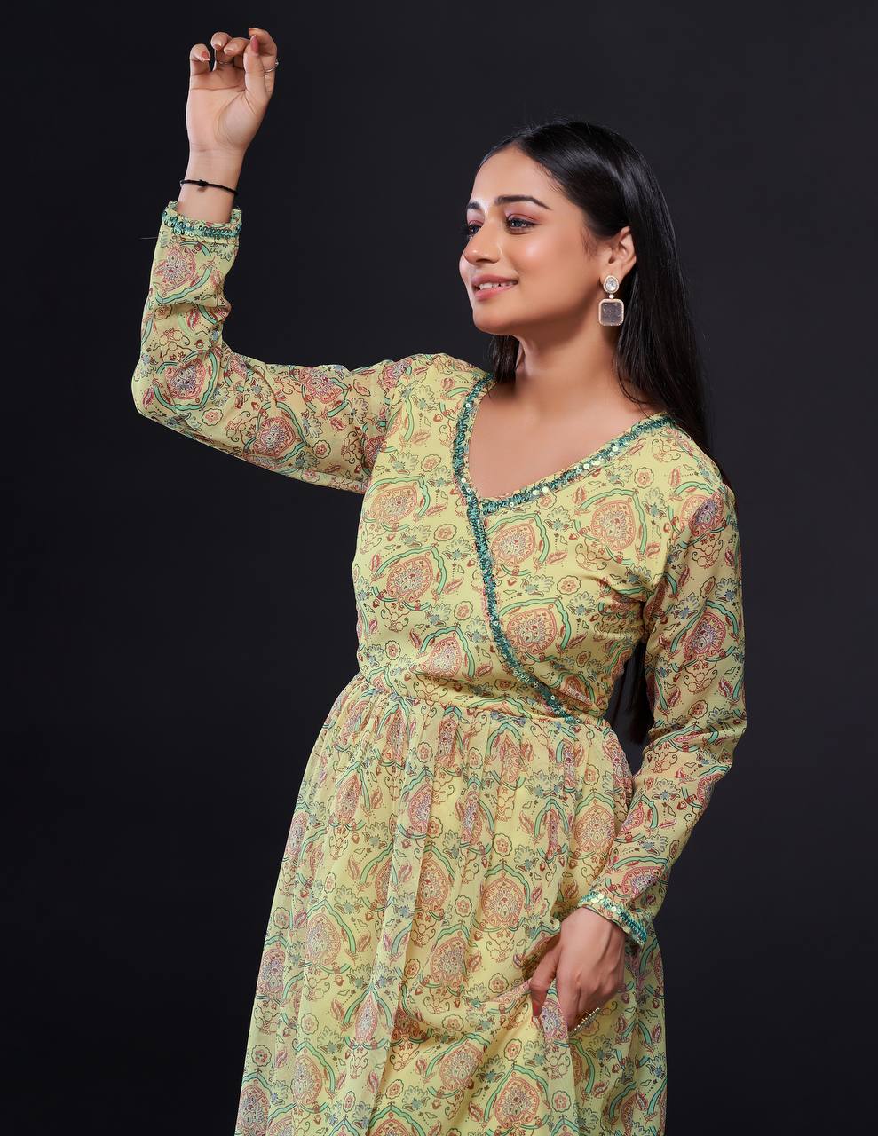 Yellow Digital Print Georgette Sharara Set