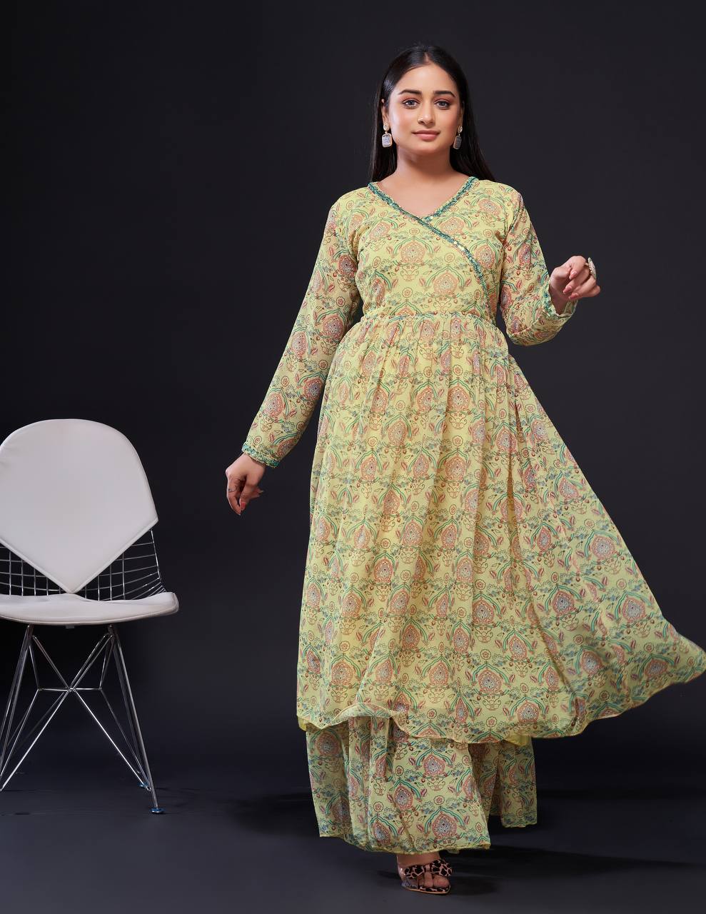Yellow Digital Print Georgette Sharara Set